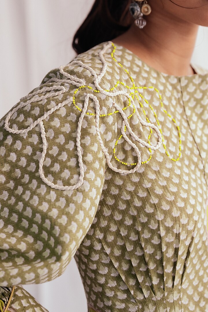 Green Cotton Printed & Embroidered Summer Dress by Jodi at Pernia's Pop Up Shop
