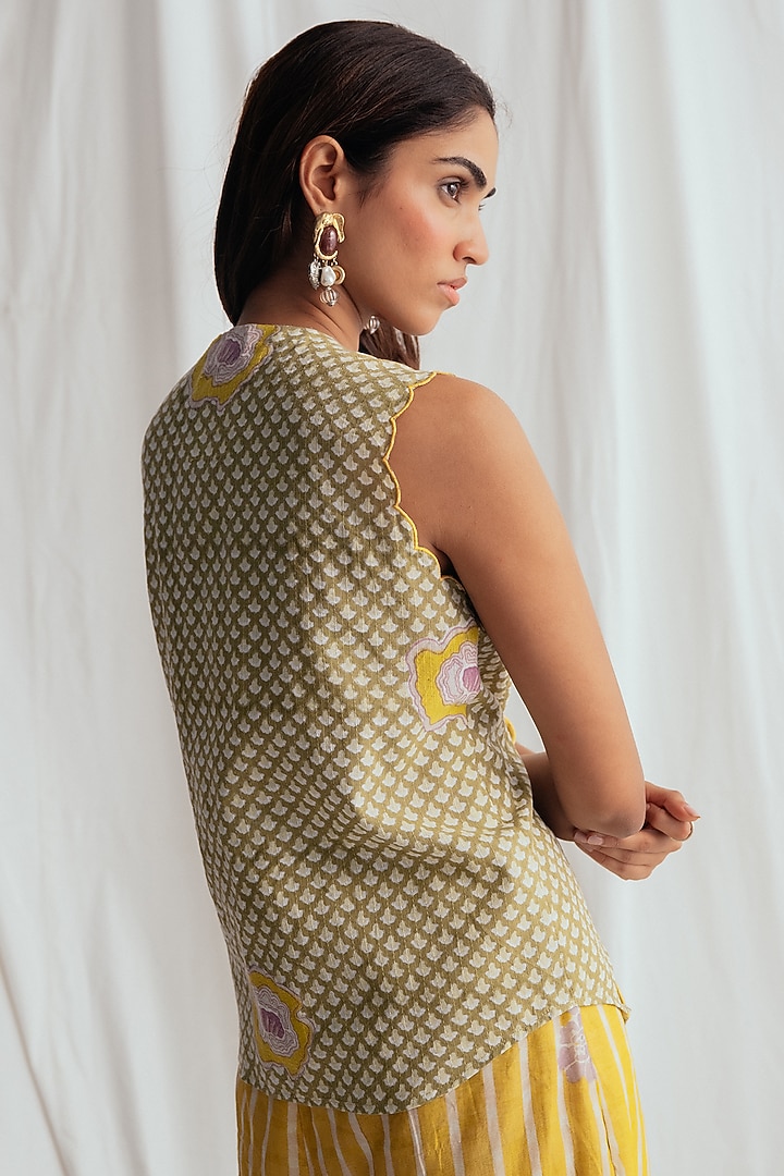 Green Cotton Printed & Embroidered Shirt by Jodi at Pernia's Pop Up Shop
