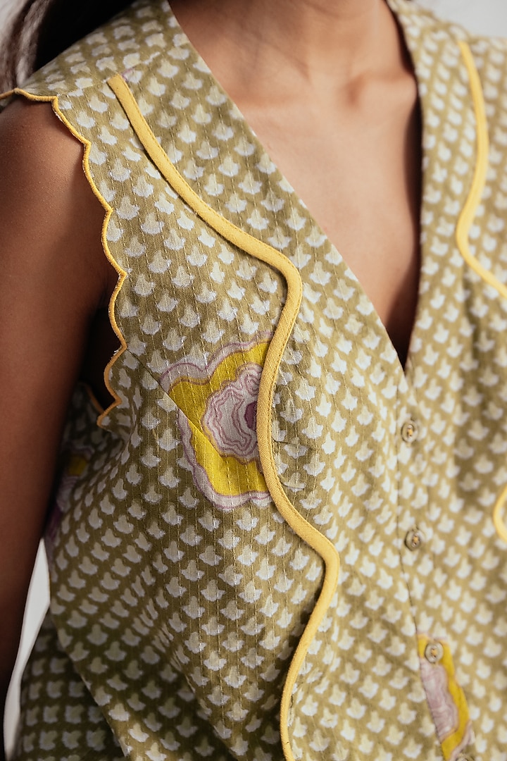 Green Cotton Printed & Embroidered Shirt by Jodi at Pernia's Pop Up Shop