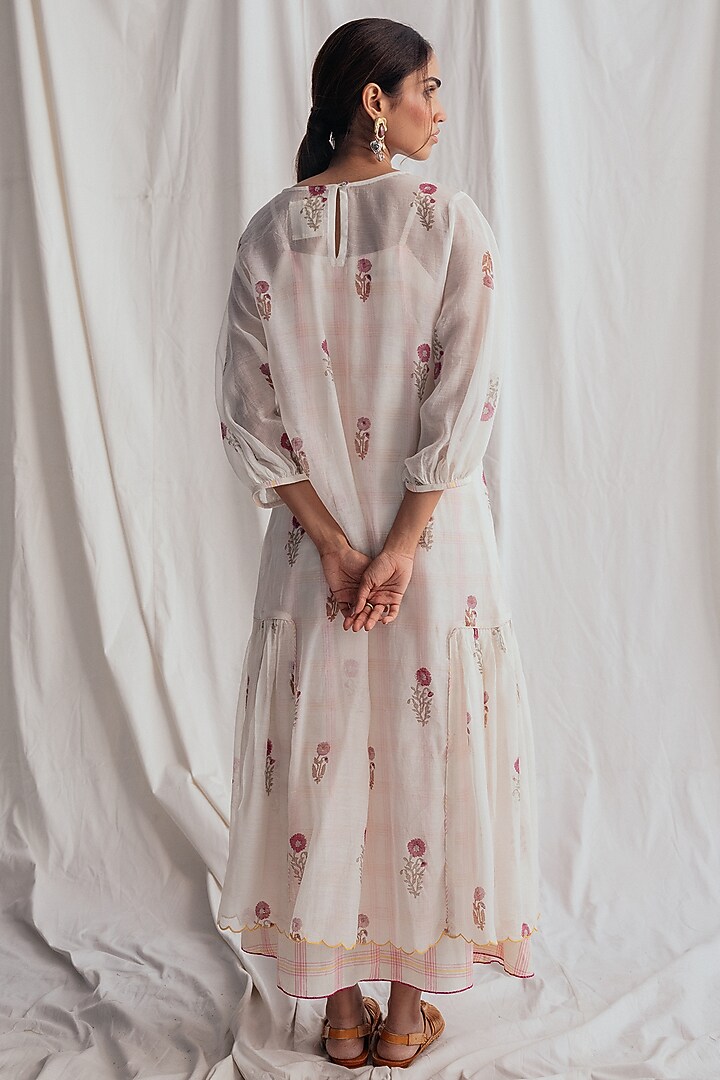 White Chanderi Embroidered Vacation Dress by Jodi at Pernia's Pop Up Shop