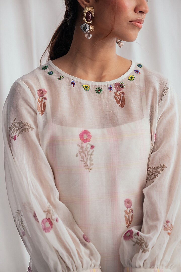 White Chanderi Embroidered Vacation Dress by Jodi at Pernia's Pop Up Shop