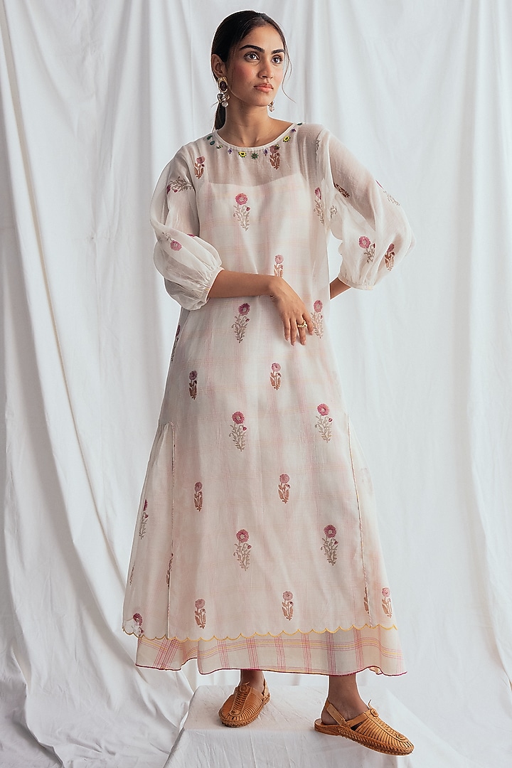 White Chanderi Embroidered Vacation Dress by Jodi at Pernia's Pop Up Shop