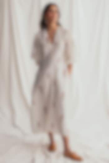 White Chanderi Hand-Block Printed & Embroidered Vacation Dress by Jodi at Pernia's Pop Up Shop