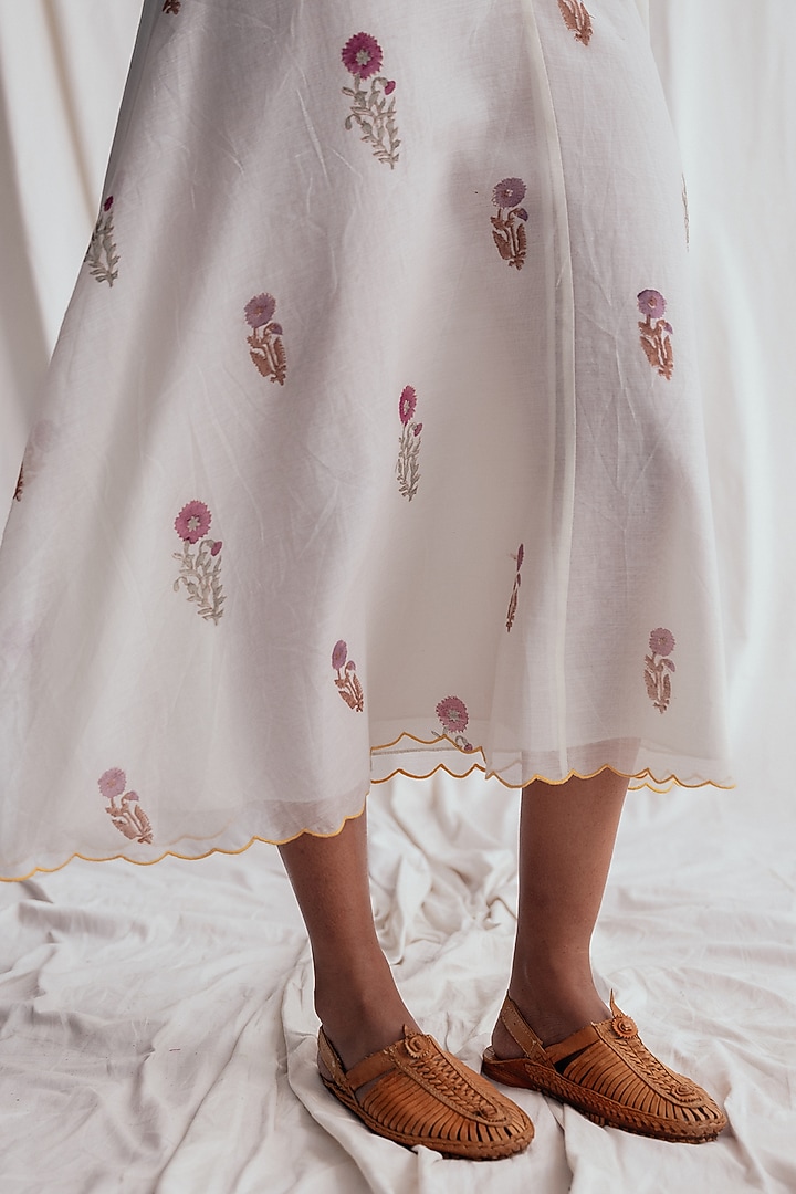 White Chanderi Hand-Block Printed & Embroidered Vacation Dress by Jodi at Pernia's Pop Up Shop