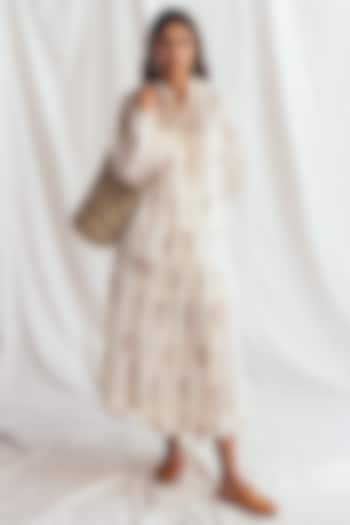 White Chanderi Floral Printed Shirt by Jodi at Pernia's Pop Up Shop