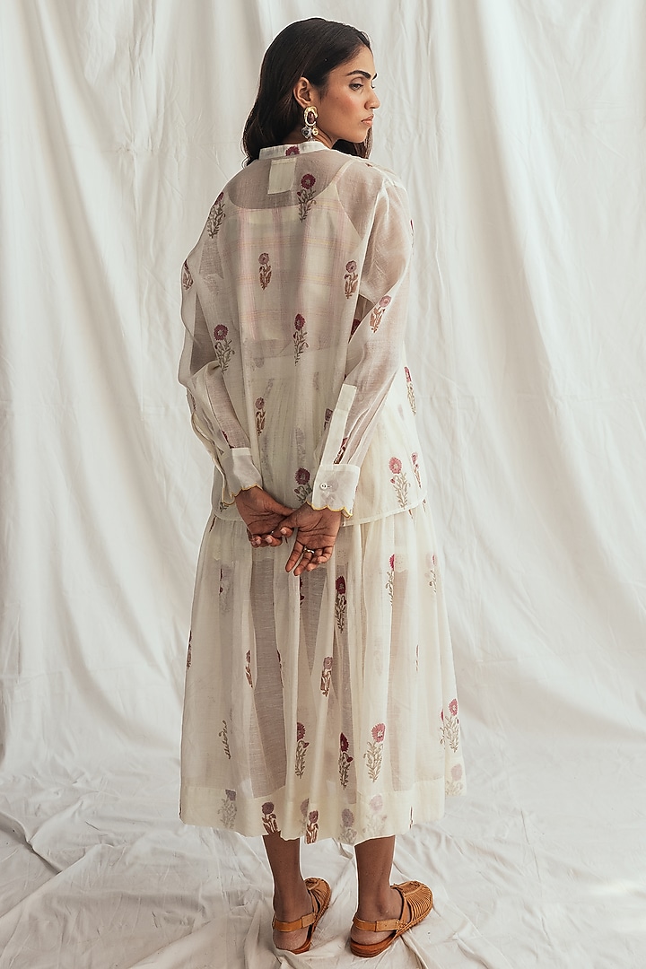 White Chanderi Floral Printed Shirt by Jodi at Pernia's Pop Up Shop