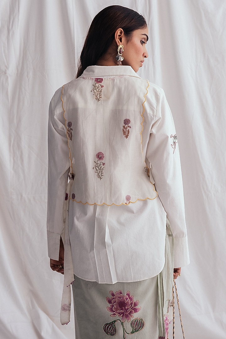 White Chanderi Hand-Block Printed & Embroidered Bib by Jodi at Pernia's Pop Up Shop