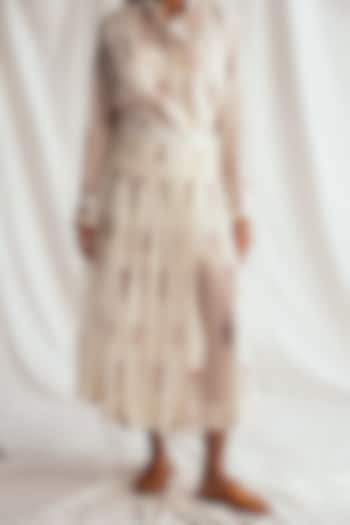 White Chanderi Hand-Block Printed & Beadwork Skirt by Jodi at Pernia's Pop Up Shop