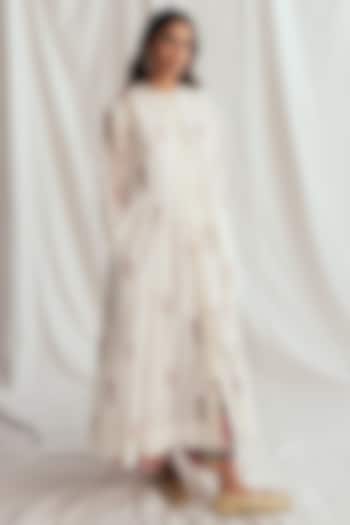 White Chanderi Hand-Block Printed & Embroidered Vacation Dress by Jodi at Pernia's Pop Up Shop