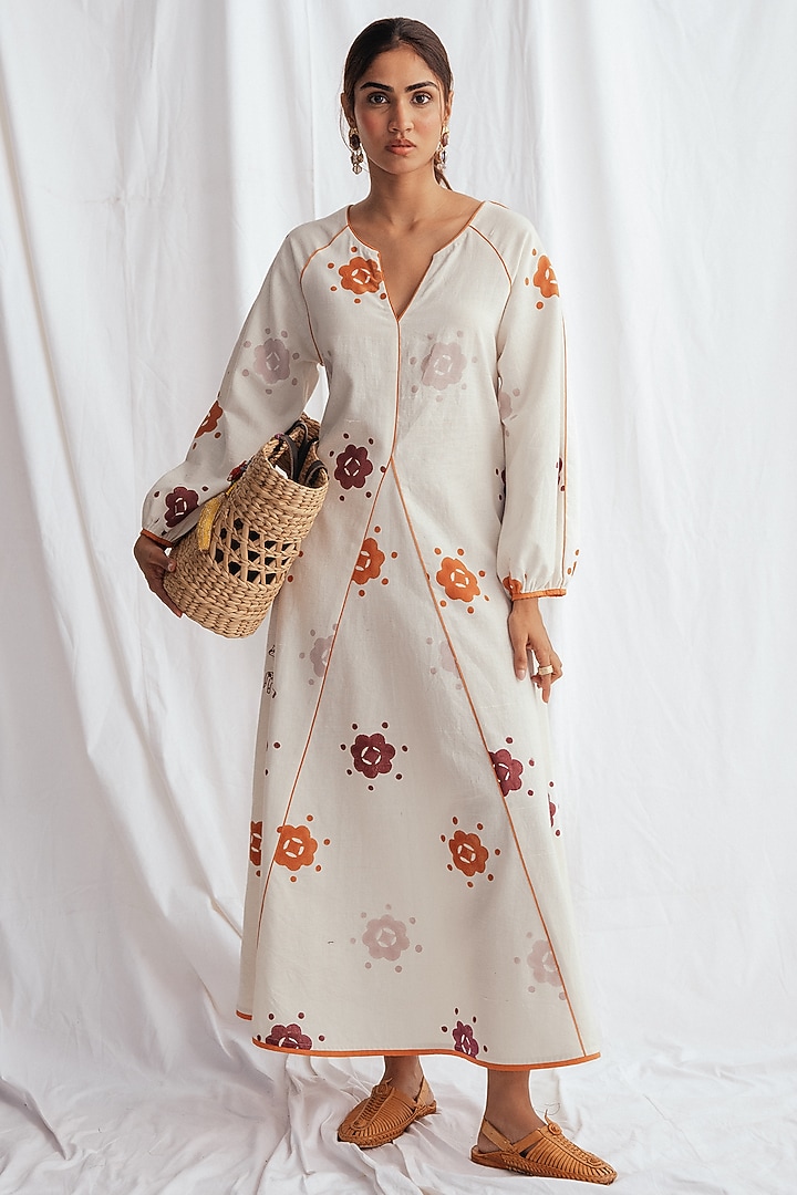 White Kala Cotton Hand-Block Printed & Embroidered Summer Dress by Jodi at Pernia's Pop Up Shop
