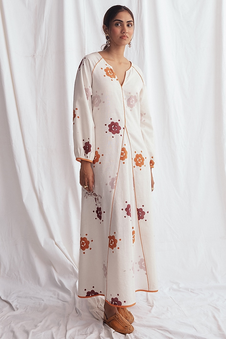 White Kala Cotton Hand-Block Printed & Embroidered Summer Dress by Jodi at Pernia's Pop Up Shop