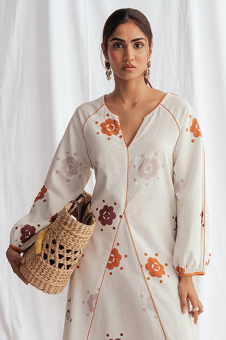 White Kala Cotton Hand-Block Printed & Embroidered Summer Dress by Jodi at Pernia's Pop Up Shop