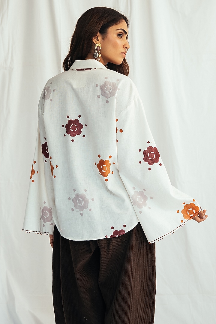 White Kala Cotton Hand-Block Printed & Embroidered Shirt by Jodi at Pernia's Pop Up Shop
