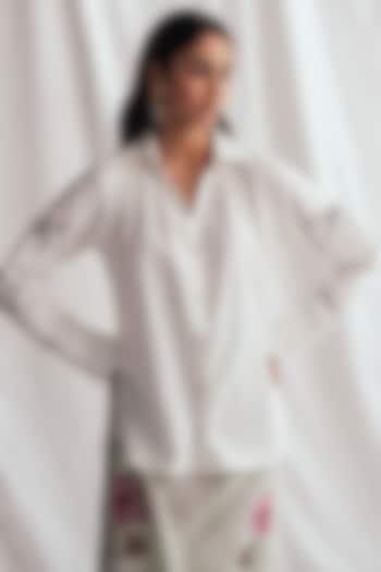 White Cotton Poplin Beadwork Embroidered Shirt by Jodi at Pernia's Pop Up Shop