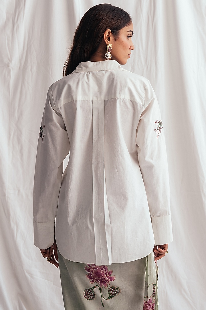 White Cotton Poplin Beadwork Embroidered Shirt by Jodi at Pernia's Pop Up Shop
