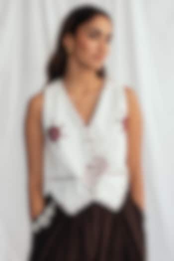 White Corduroy Hand-Block Printed Waistcoat by Jodi at Pernia's Pop Up Shop