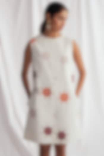 White Corduroy Hand-Block Printed & Embroidered Shift Summer Dress by Jodi at Pernia's Pop Up Shop