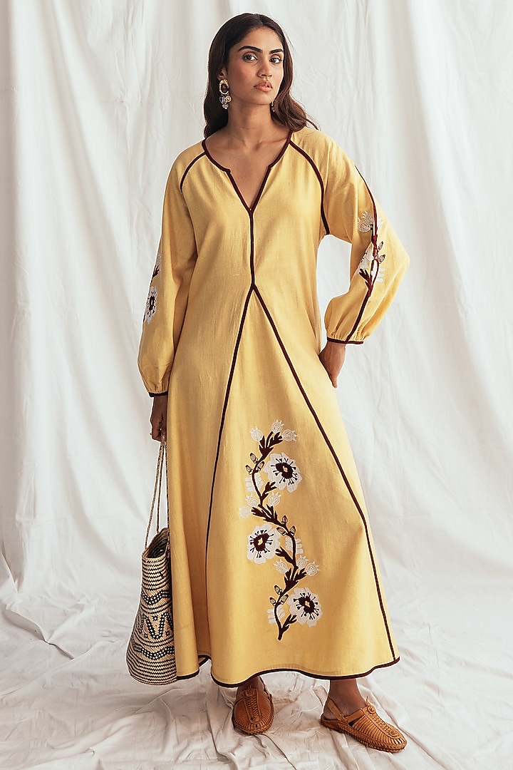 Yellow Kala Cotton Embroidered Vacation Dress by Jodi at Pernia's Pop Up Shop