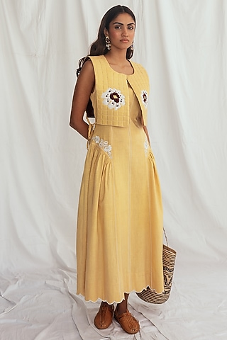 Yellow Kala Cotton Embroidered Bib by Jodi