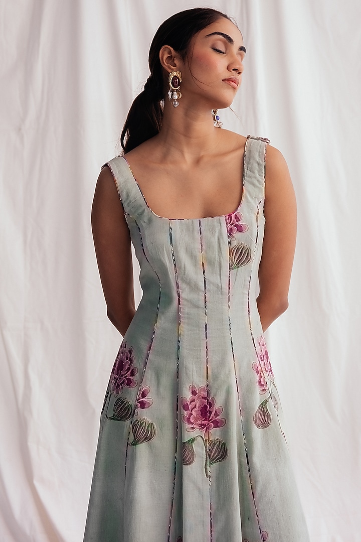 Green Cotton Hand-Block Printed Summer Dress by Jodi at Pernia's Pop Up Shop