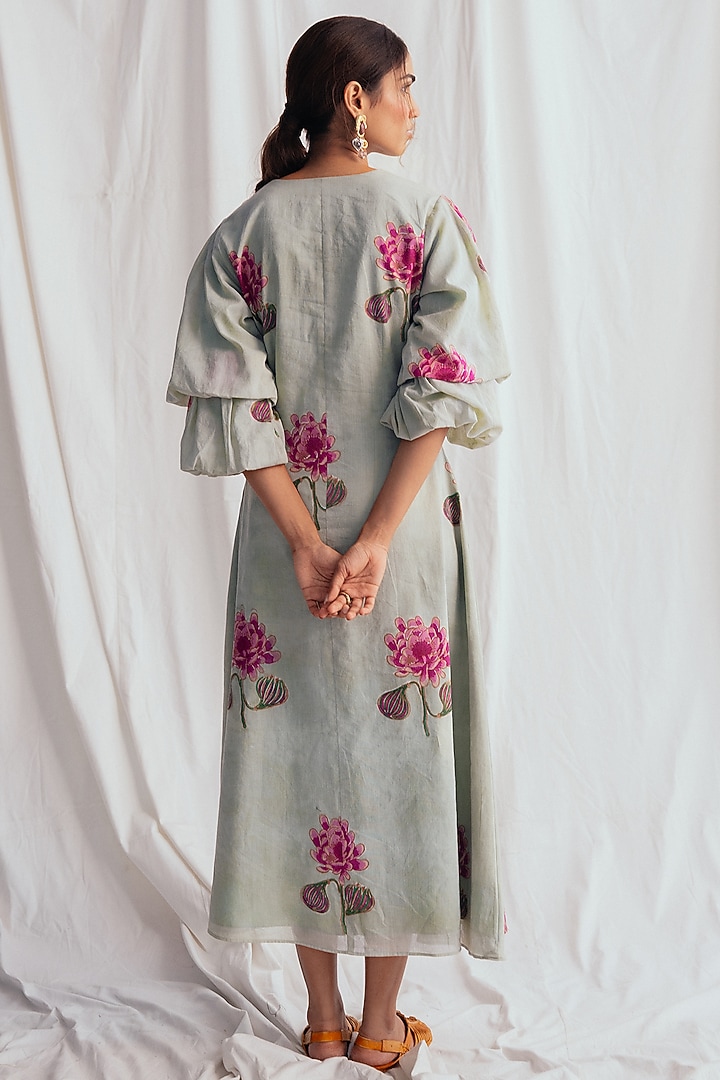 Green Cotton Hand-Block Printed & Embroidered Summer Dress by Jodi at Pernia's Pop Up Shop