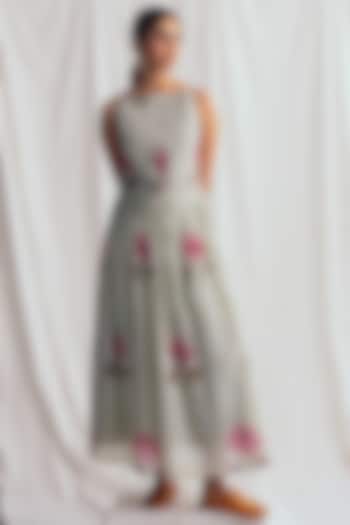 Green Cotton Hand-Block Printed & Embroidered Summer Dress by Jodi at Pernia's Pop Up Shop