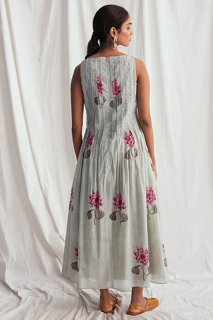 Green Cotton Hand-Block Printed & Embroidered Summer Dress by Jodi at Pernia's Pop Up Shop