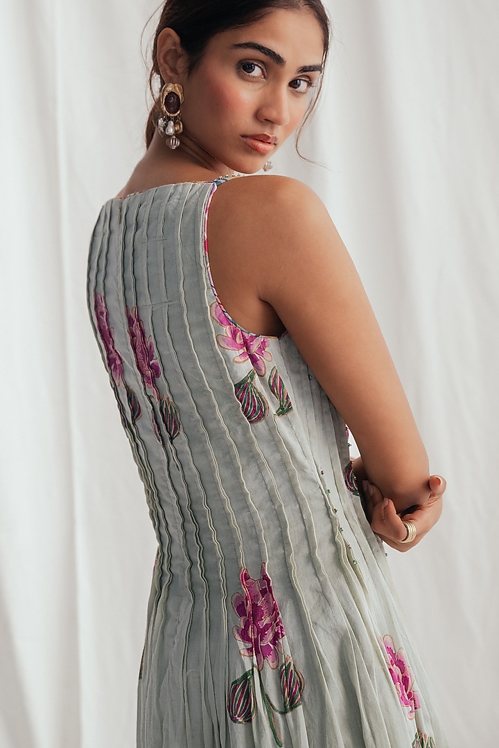 Green Cotton Hand-Block Printed & Embroidered Summer Dress by Jodi at Pernia's Pop Up Shop