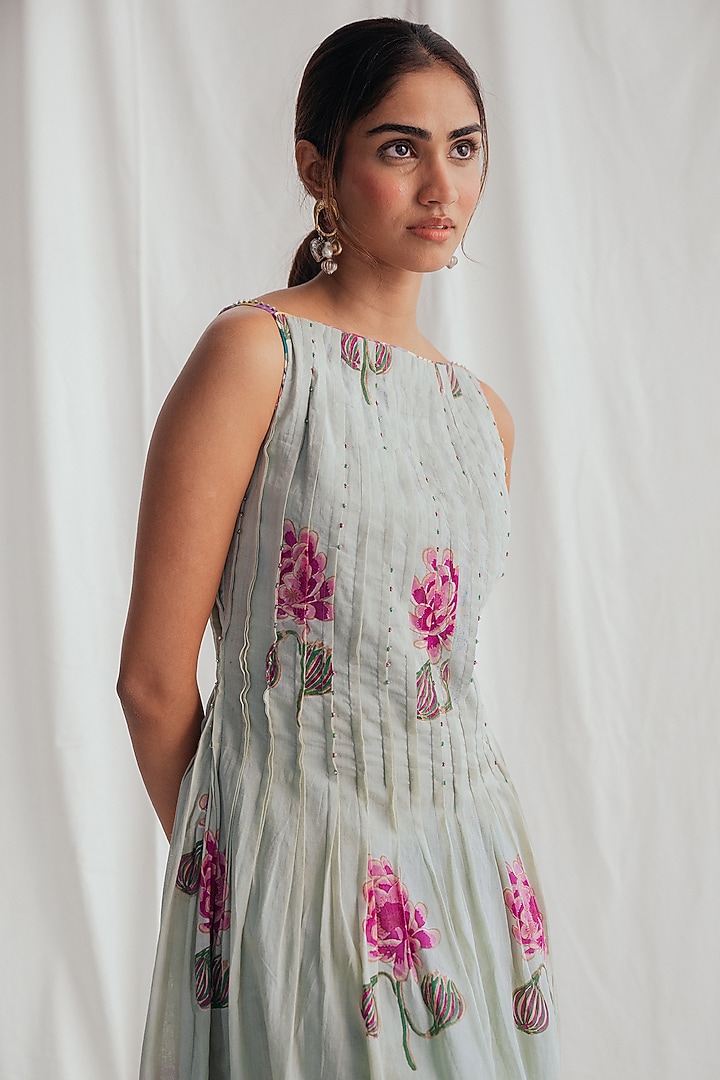 Green Cotton Hand-Block Printed & Embroidered Summer Dress by Jodi at Pernia's Pop Up Shop