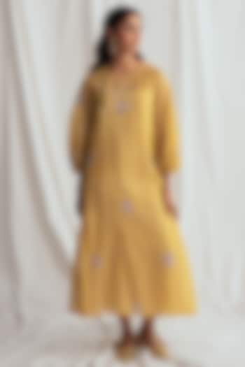 Yellow Chanderi Embroidered Vacation Dress by Jodi at Pernia's Pop Up Shop
