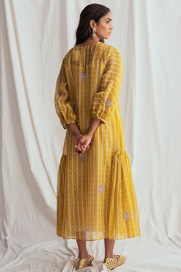 Yellow Chanderi Embroidered Vacation Dress by Jodi at Pernia's Pop Up Shop