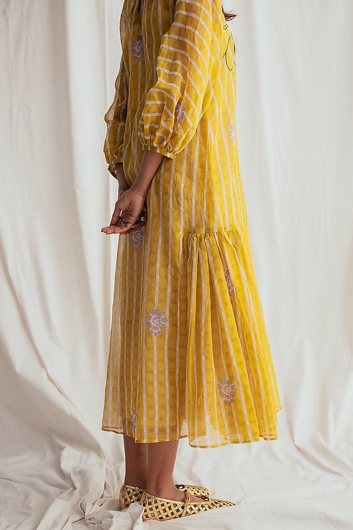 Yellow Chanderi Embroidered Vacation Dress by Jodi at Pernia's Pop Up Shop