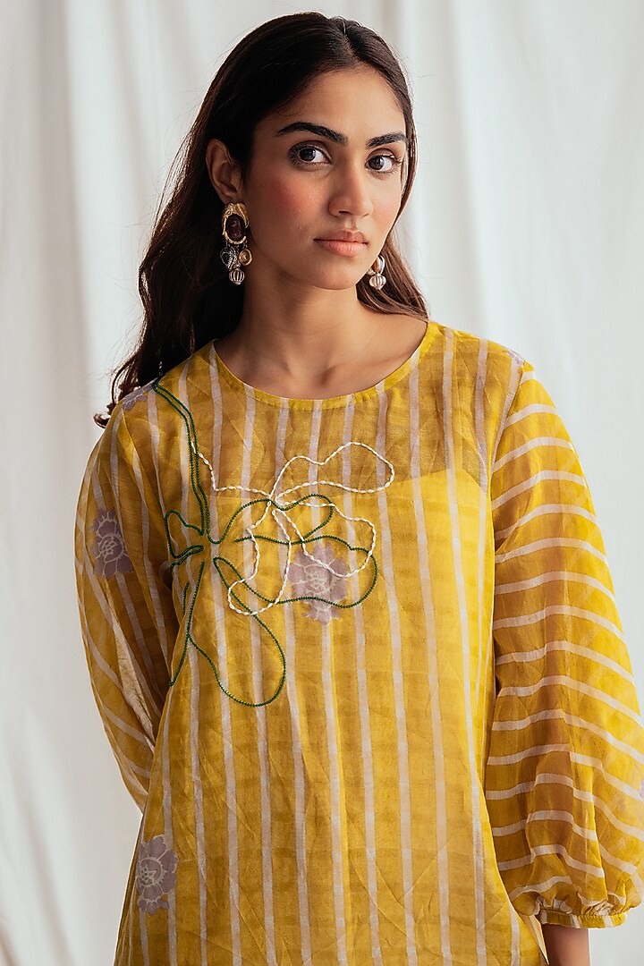 Yellow Chanderi Embroidered Vacation Dress by Jodi at Pernia's Pop Up Shop