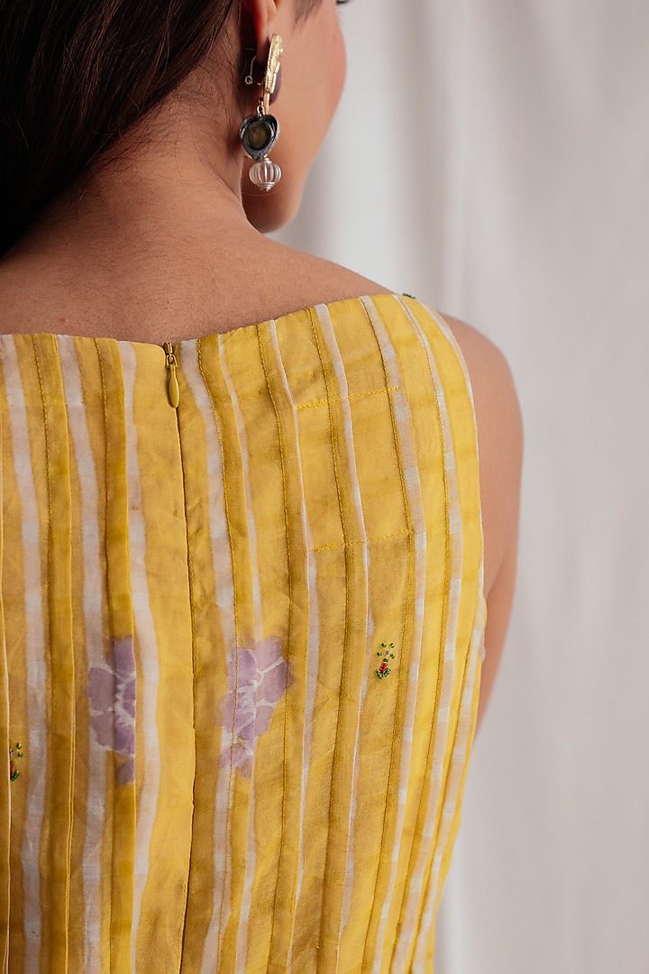 Yellow Chanderi Hand-Block Printed & Embroidered Vacation Dress by Jodi at Pernia's Pop Up Shop