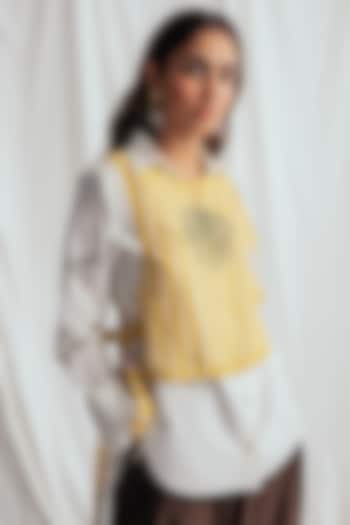 Yellow Chanderi Hand-Block Printed & Embroidered Bib by Jodi at Pernia's Pop Up Shop