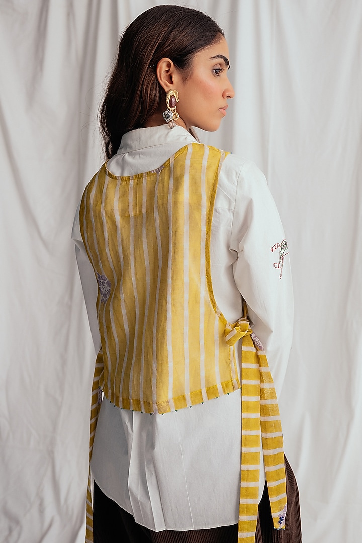 Yellow Chanderi Hand-Block Printed & Embroidered Bib by Jodi at Pernia's Pop Up Shop