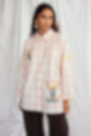 Pink & White Cotton Embroidered & Checkered Shirt by Jodi at Pernia's Pop Up Shop