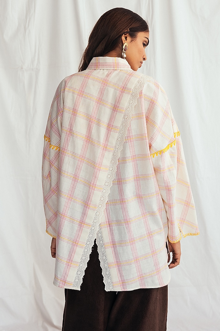 Pink & White Cotton Embroidered & Checkered Shirt by Jodi at Pernia's Pop Up Shop