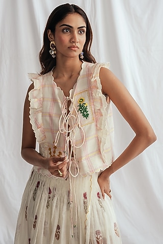 Pink & White Cotton Embroidered Blouse by Jodi