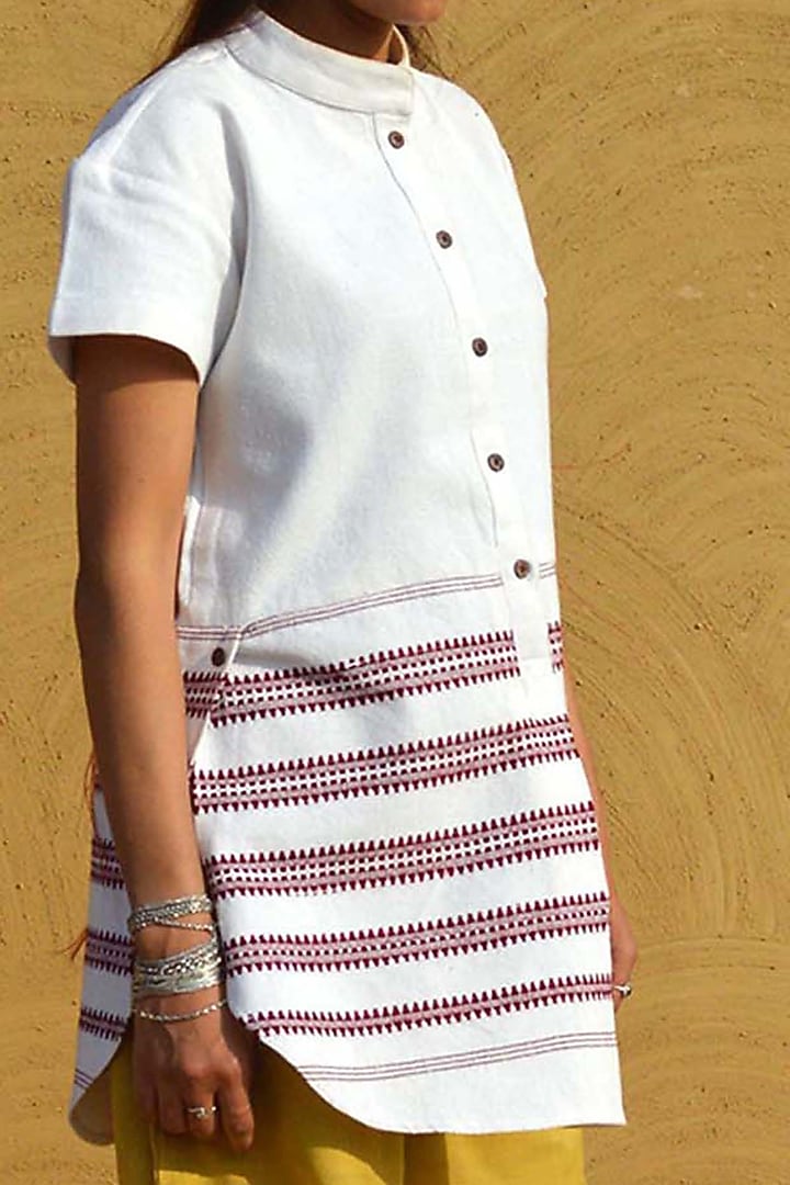 White Handloom Cotton Tunic by JOHARGRAM at Pernia's Pop Up Shop