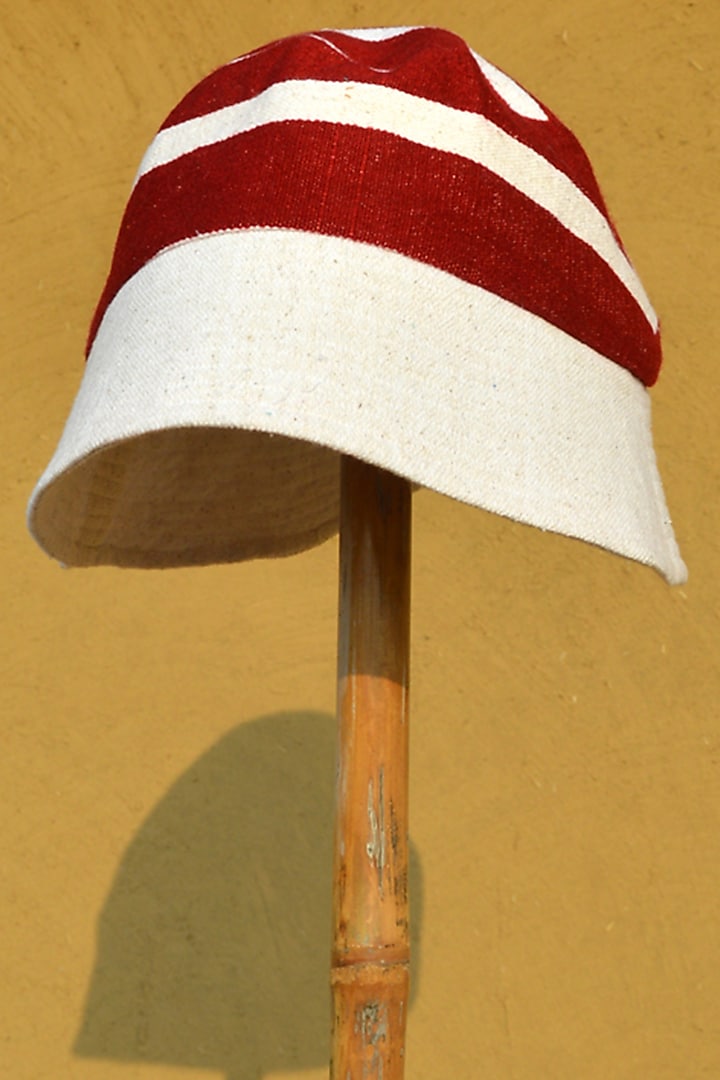White & Dark Brown Handloom Cotton Bucket Hat by JOHARGRAM MEN
