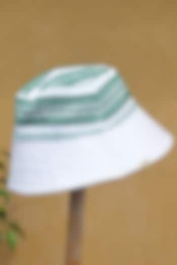 White & Emerald Green Bucket Hat by JOHARGRAM MEN