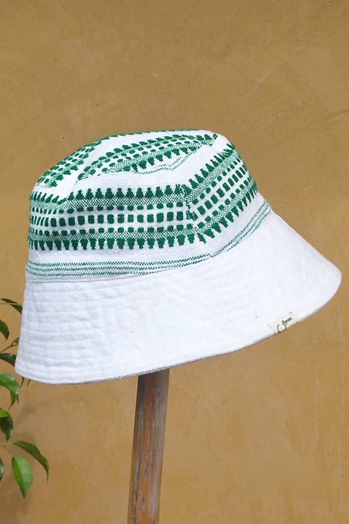 White & Emerald Green Bucket Hat by JOHARGRAM MEN at Pernia's Pop Up Shop