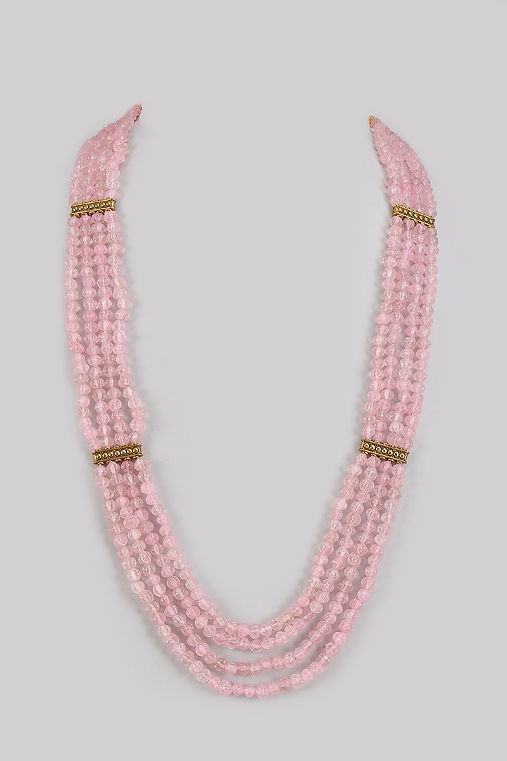 Gold Finish Pink Synthetic Stone Layered Necklace by Johori at Pernia's Pop Up Shop
