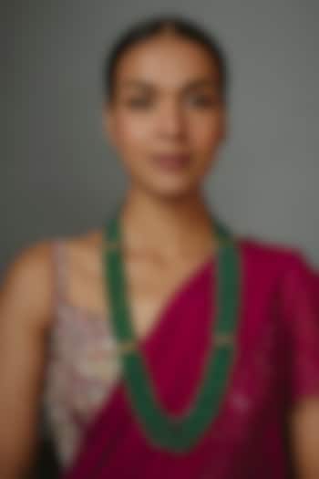 Gold Finish Emerald Green Synthetic Stone Layered Necklace by Johori at Pernia's Pop Up Shop