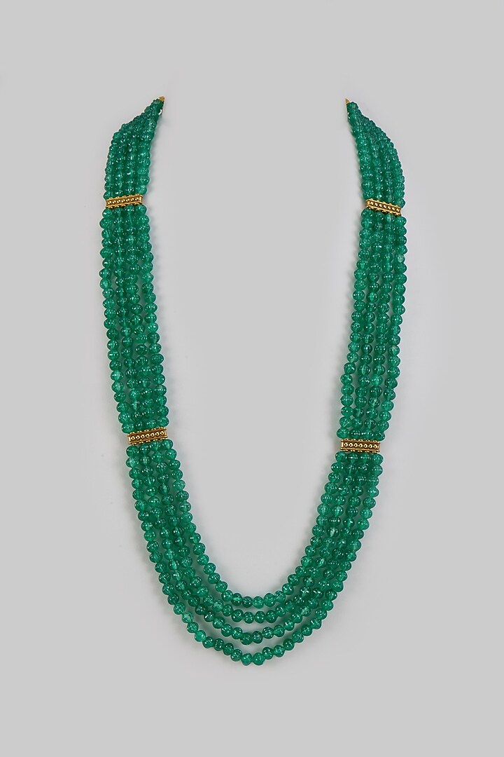 Gold Finish Emerald Green Synthetic Stone Layered Necklace by Johori at Pernia's Pop Up Shop