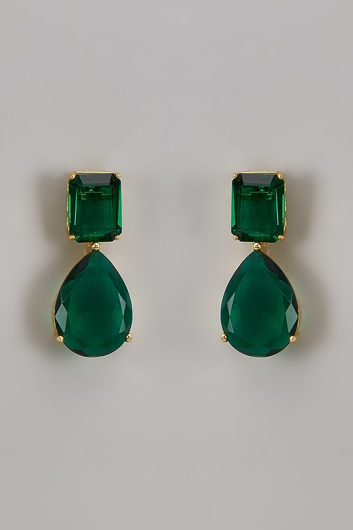 Gold Finish Emerald Stone Dangler Earrings by Johori at Pernia's Pop Up Shop