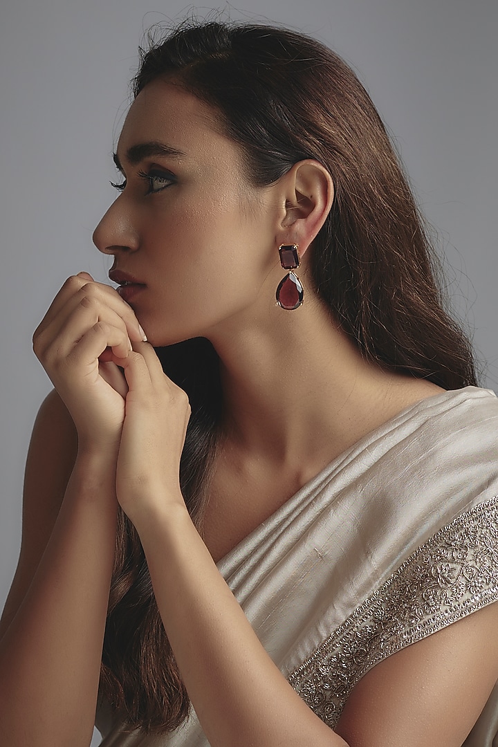 Gold Finish Purple Stone Dangler Earrings by Johori at Pernia's Pop Up Shop