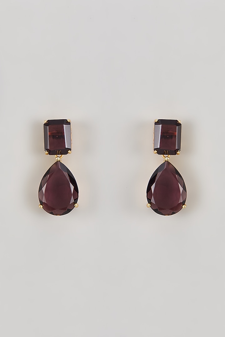 Gold Finish Purple Stone Dangler Earrings by Johori at Pernia's Pop Up Shop
