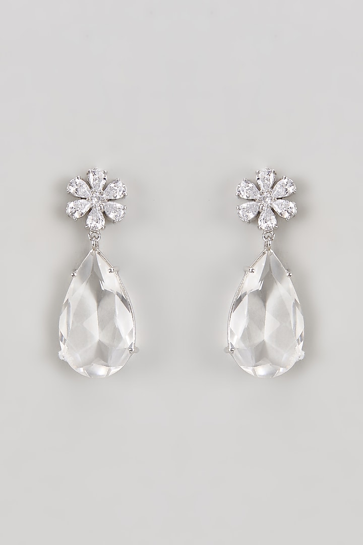 White Finish Zircon & White Stone Dangler Earrings by Johori at Pernia's Pop Up Shop